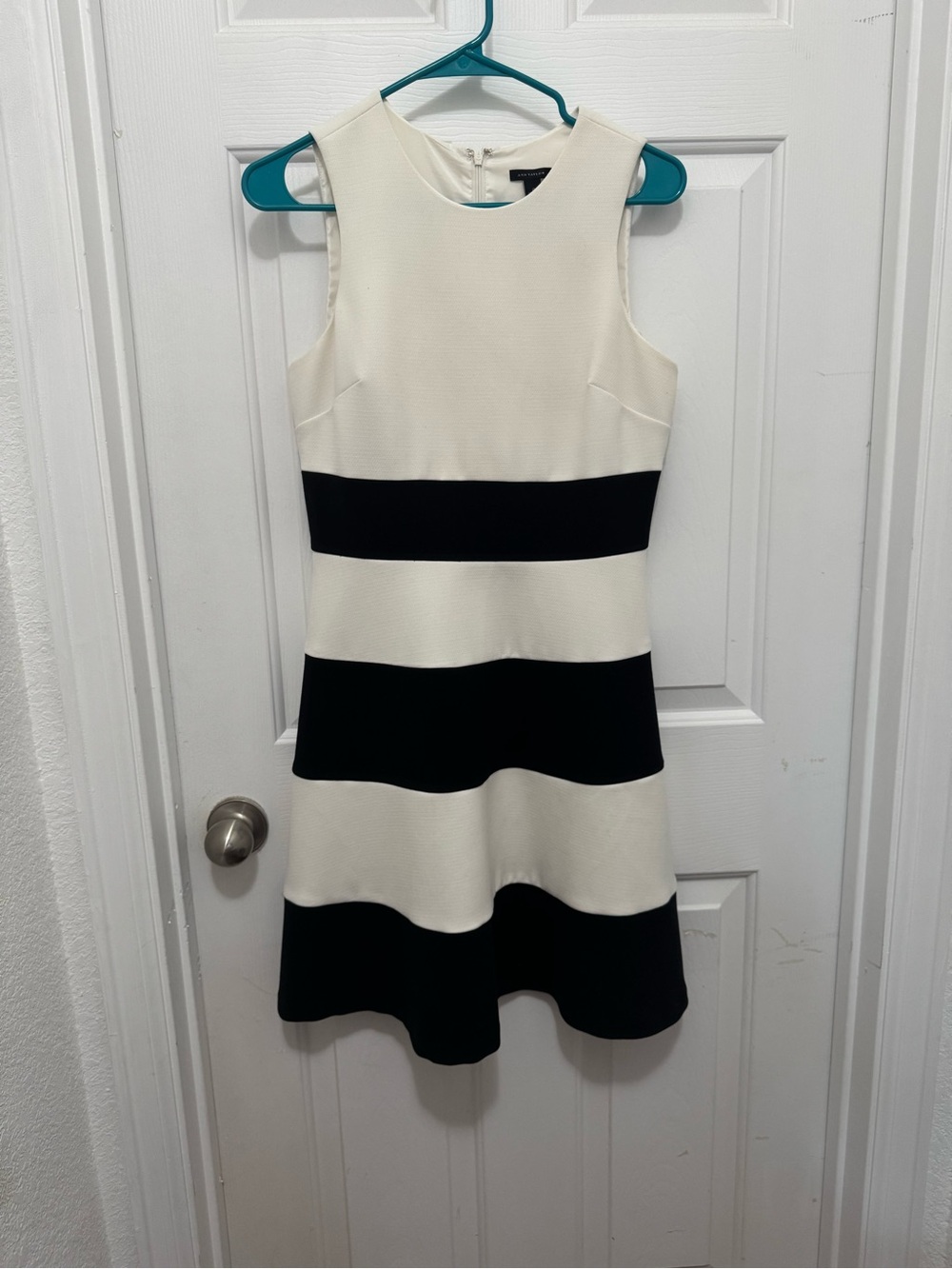 Ann Taylor Sleeveless Black and White Striped Midi Dress
